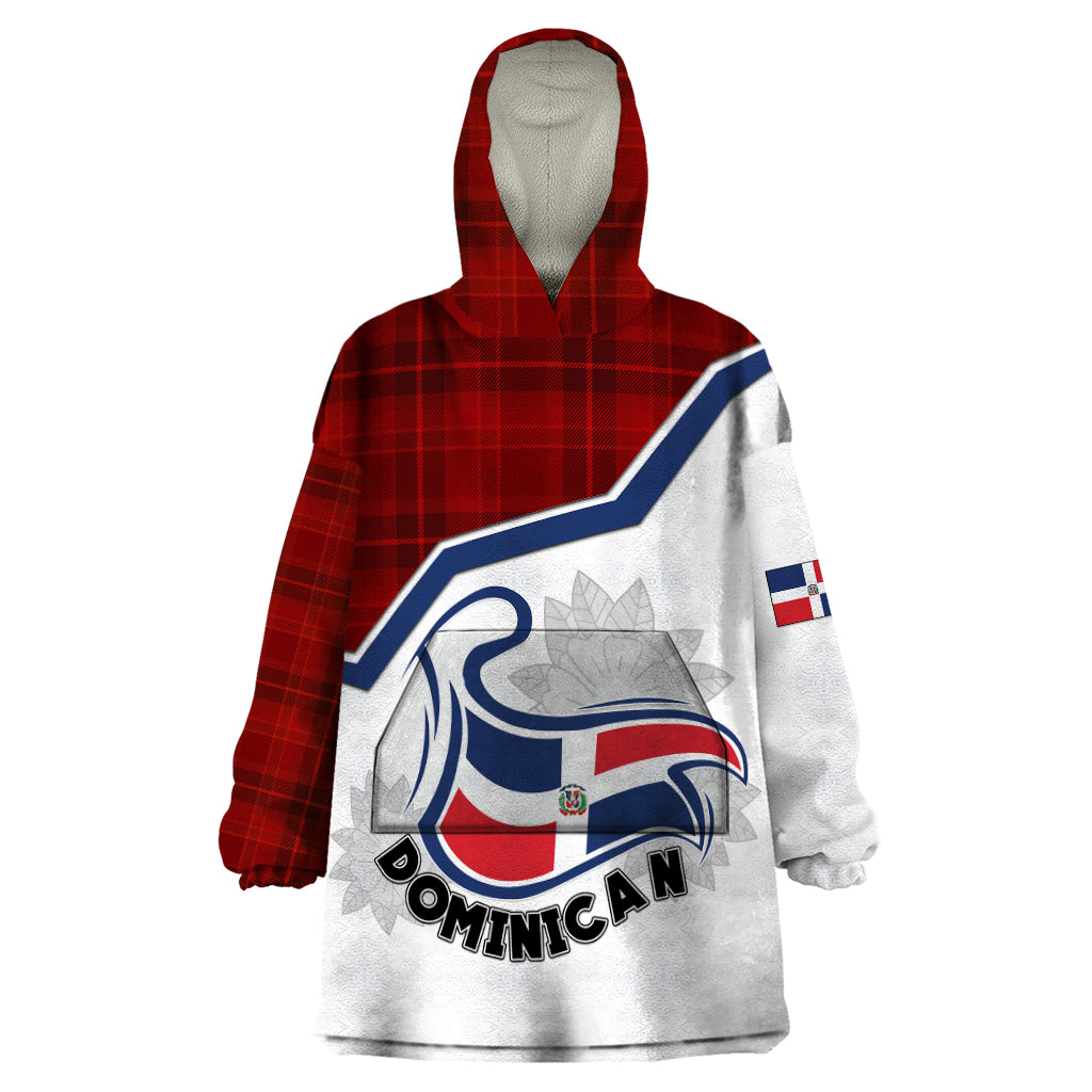 Dominican Republic Wearable Blanket Hoodie Dominicana Plaid Pattern Mix Coat Of Arms TS06 - Wonder Print Shop