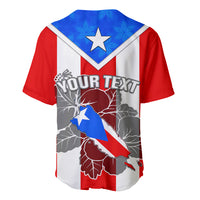 Red, white, and blue baseball jersey with blue star and Your Text back print