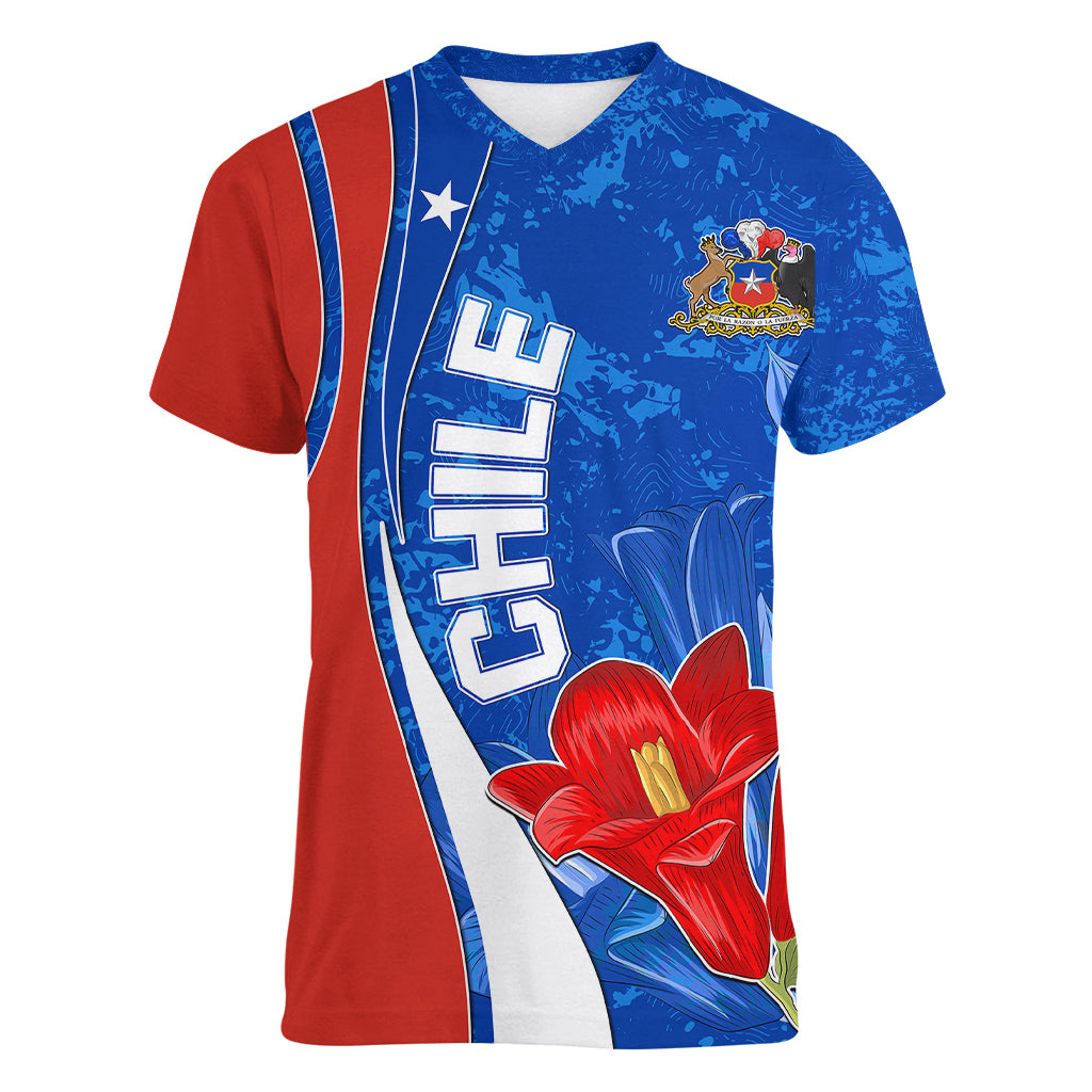 Chile Women V Neck T Shirt Copihue With Flag TS06 - Wonder Print Shop