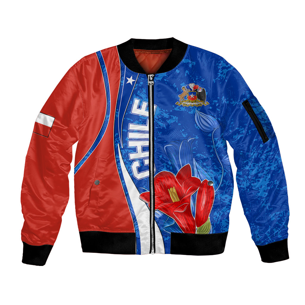 Custom Chile Sleeve Zip Bomber Jacket Copihue With Flag TS06 - Wonder Print Shop