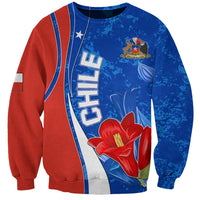 Unisex Chile sweatshirt with blue, red, and white paneling and red flower graphic
