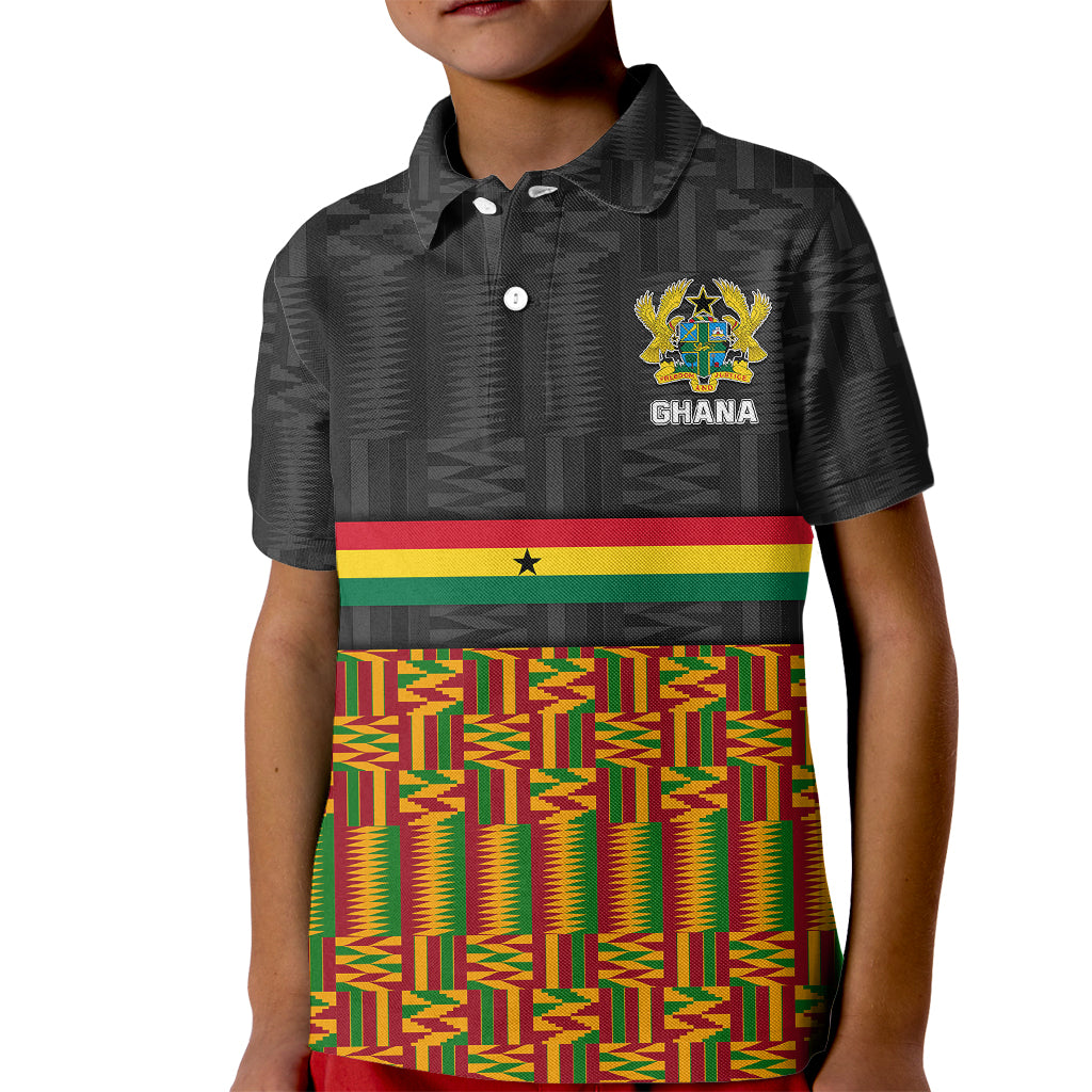 Ghana Kid Polo Shirt Kente Pattern With Coat Of Arms TS06 - Wonder Print Shop