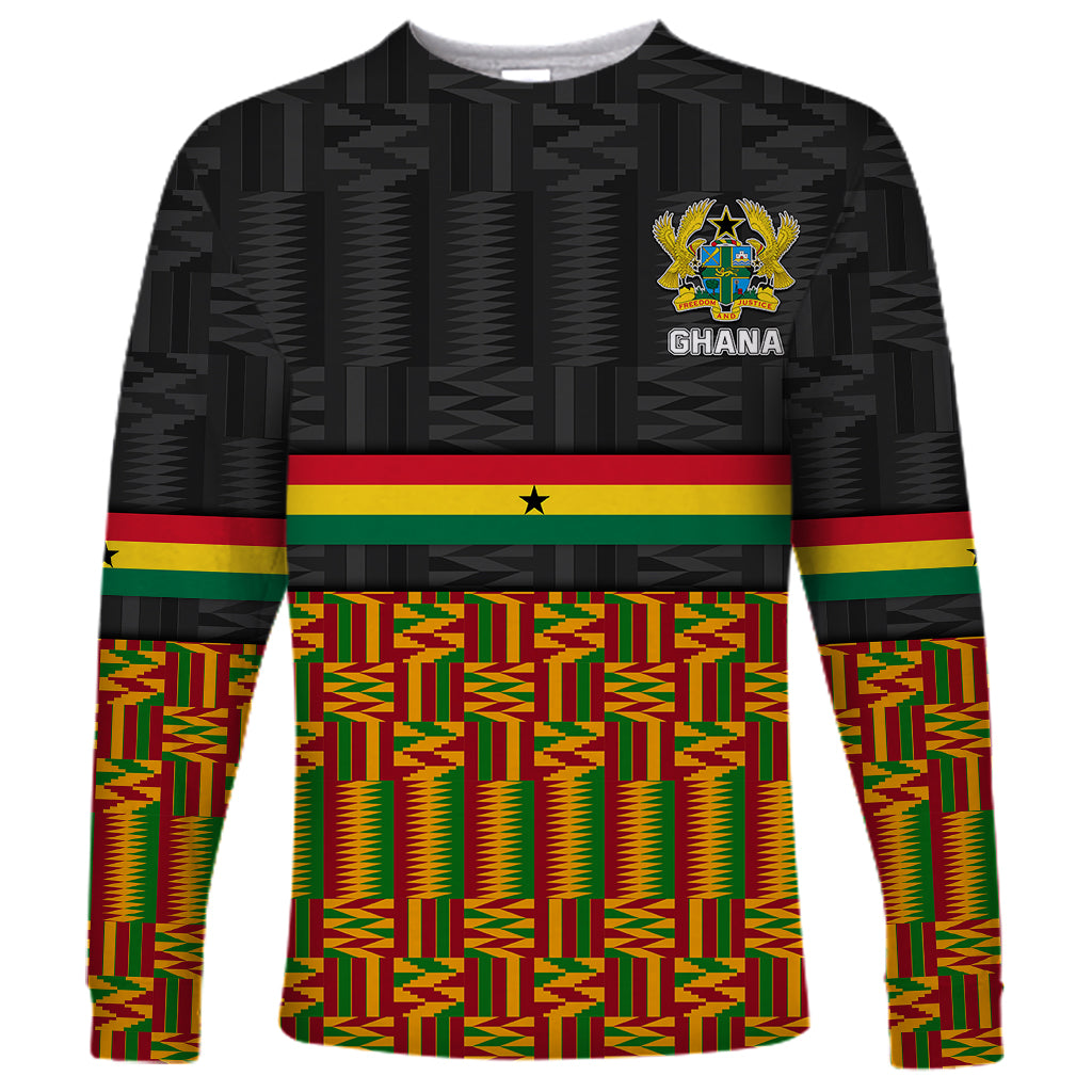 Ghana Long Sleeve Shirt Kente Pattern With Coat Of Arms TS06 - Wonder Print Shop