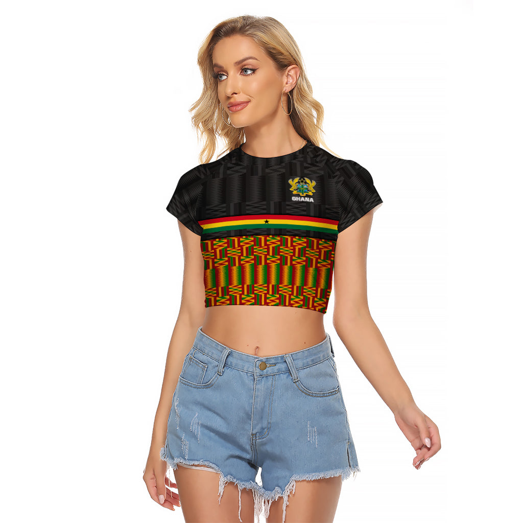 Ghana Raglan Cropped T Shirt Kente Pattern With Coat Of Arms TS06 - Wonder Print Shop