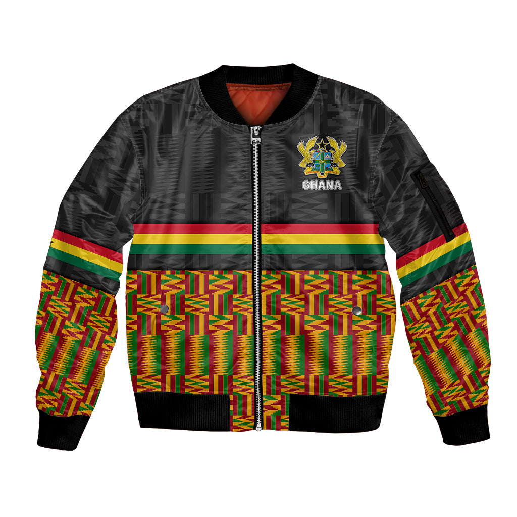 Ghana Sleeve Zip Bomber Jacket Kente Pattern With Coat Of Arms TS06 - Wonder Print Shop