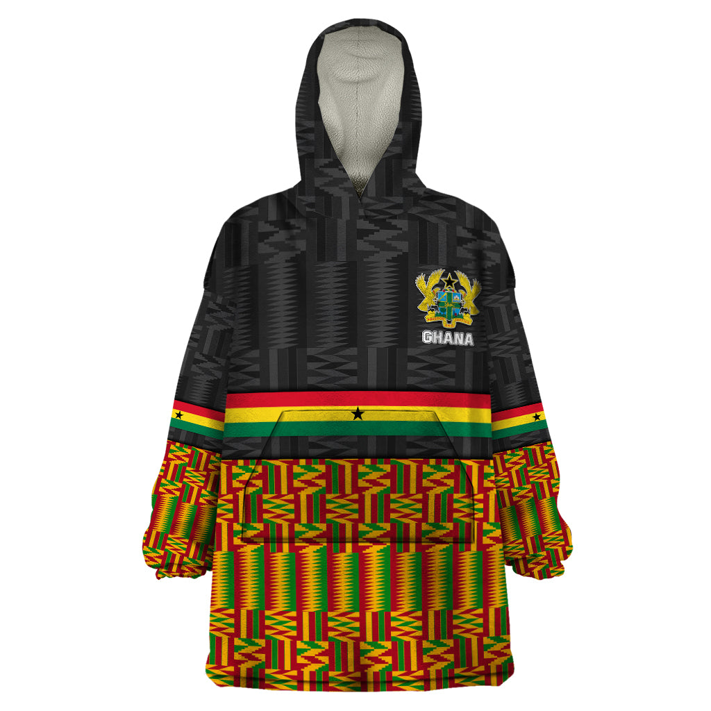 Ghana Wearable Blanket Hoodie Kente Pattern With Coat Of Arms TS06 - Wonder Print Shop