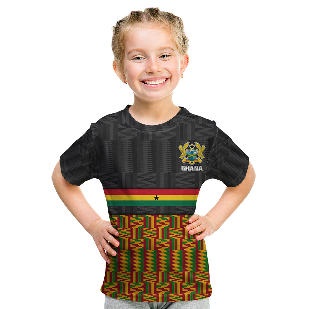 Custom Ghana Kid T Shirt Kente Pattern With Coat Of Arms TS06 - Wonder Print Shop