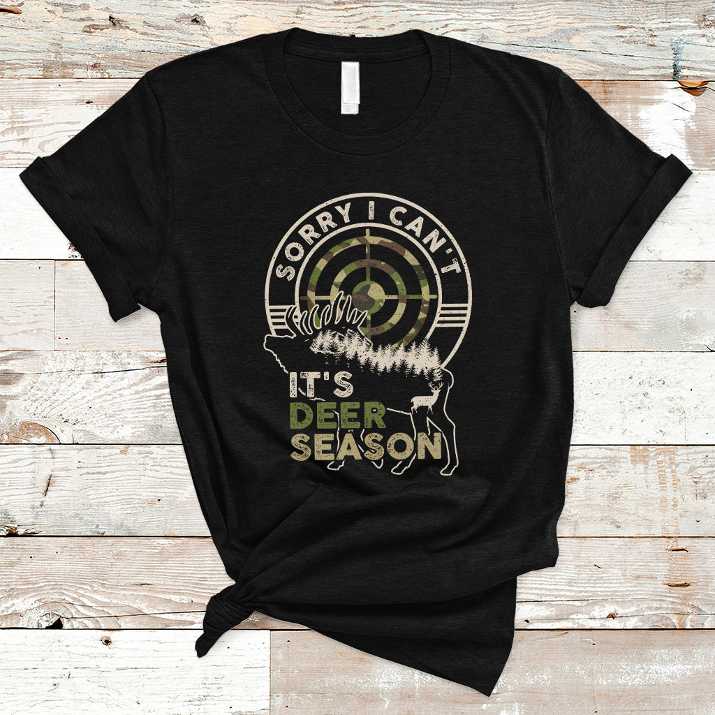 Deer Hunting T Shirt Vintage Sorry I Can't It's Deer Season Shirt, Dad Hunting Tee, Retro Vintage Camo TS08 - Wonder Print Shop