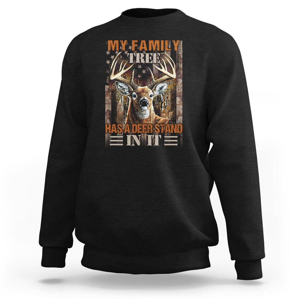 Deer Hunting Sweatshirt My Family Tree Has A Deer Stand In It Outfit, Deer Hunting Lover Tee, Retro USA Flag Shirt, Hunting Season TS08 - Wonder Print Shop