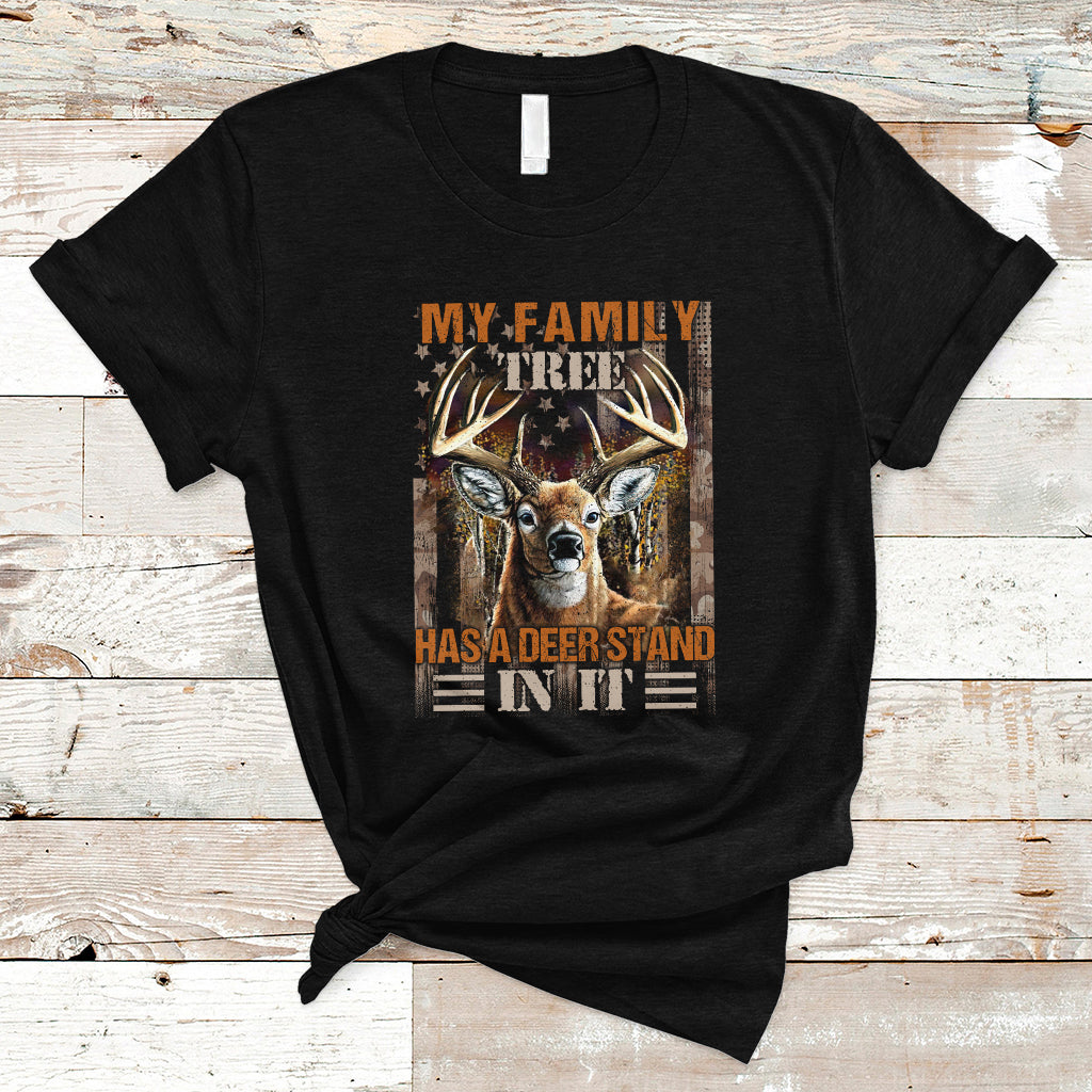 Deer Hunting T Shirt My Family Tree Has A Deer Stand In It Outfit, Deer Hunting Lover Tee, Retro USA Flag Shirt, Hunting Season TS08 - Wonder Print Shop