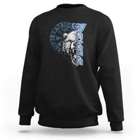 Black crewneck sweatshirt with blue rune bear head front graphic