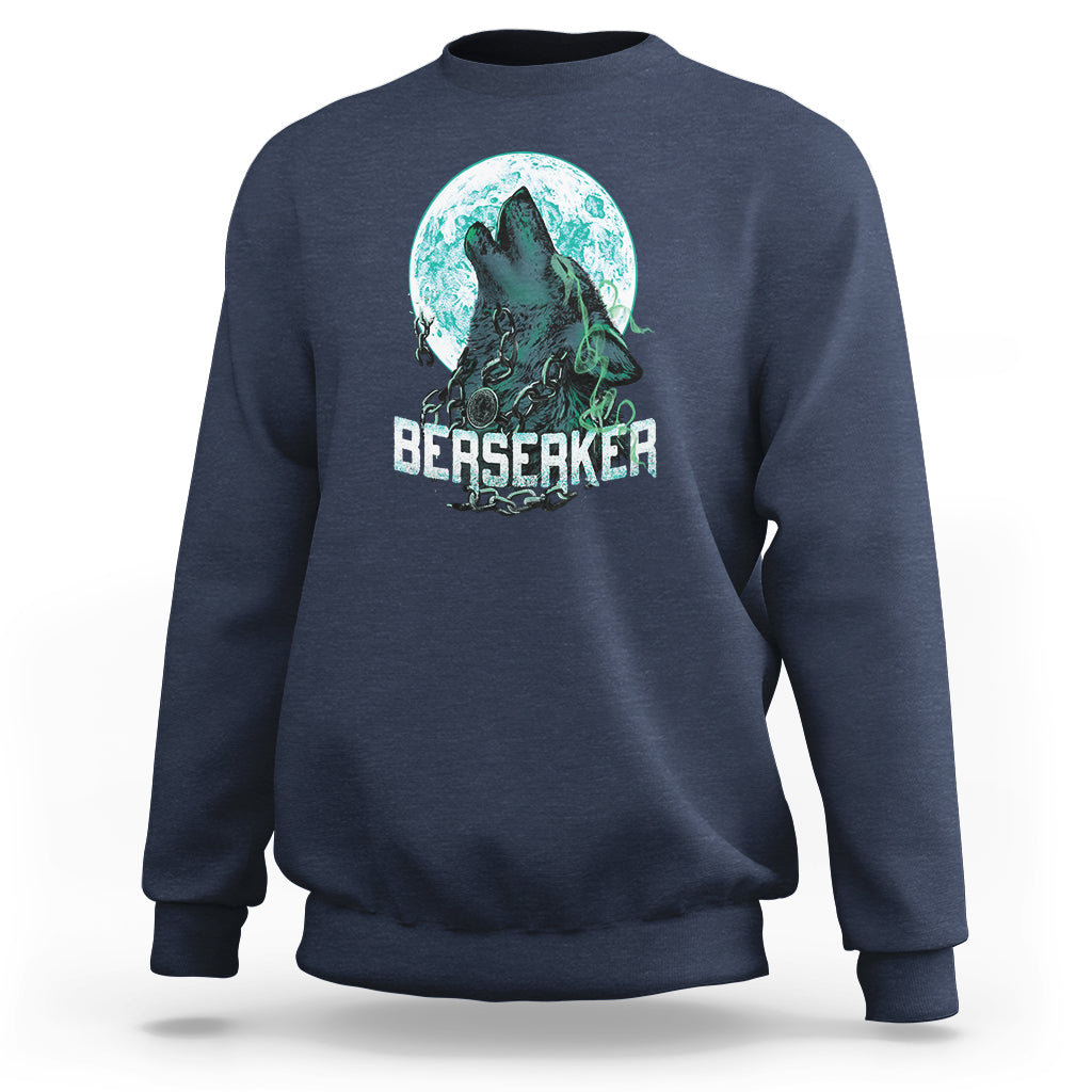 Navy sweatshirt with front wolf warrior graphic and crew neckline