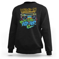 Black old school Hip Hop sweatshirt with colorful cassette-style front graphic