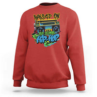 Red old school Hip Hop sweatshirt with colorful cassette-style front graphic