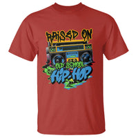 Red hip-hop graphic T-shirt with old-school cassette front print