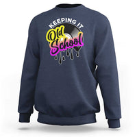 Crewneck sweatshirt in navy with 'Old School' drip graphic front.