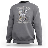 Charcoal gray crewneck sweatshirt with 'TIME TO MAKE MONEY' front graphic.