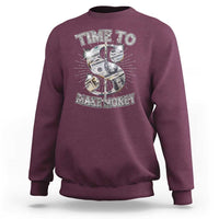 Maroon crewneck sweatshirt with 'TIME TO MAKE MONEY' front graphic.
