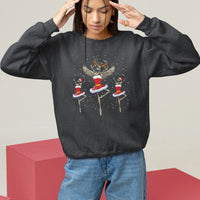 Charcoal Christmas sweatshirt with skeleton dancer and ballerina graphic, long sleeves.