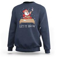 Navy crewneck Christmas sweatshirt with Santa graphic and 'LET IT SNOW' text