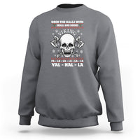 Charcoal gray crewneck sweatshirt with Viking skull holiday graphic on the front.