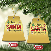 Two gold bell-shaped Dear Santa ornaments with "Let's negotiate" text