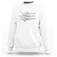 White sweatshirt with “never been better” wave text graphic on the chest.