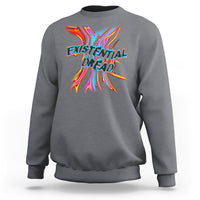 Charcoal gray sweatshirt with colorful melting typography graphic on the back.