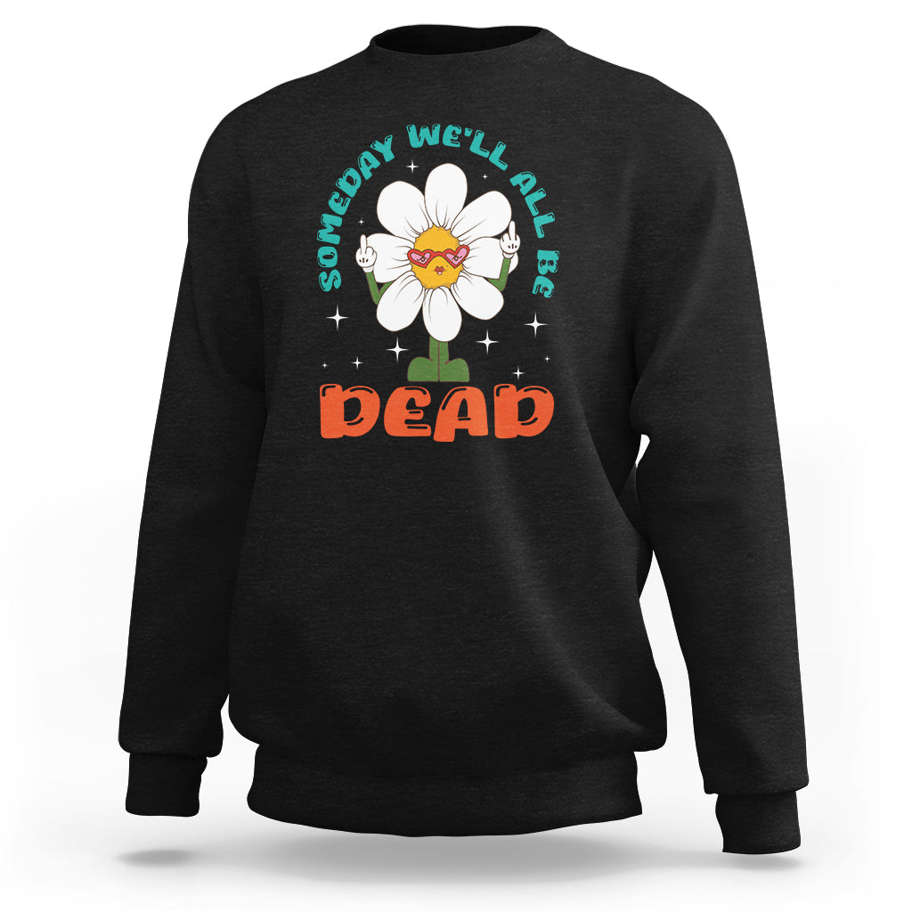 Black sweatshirt with colorful flower and 'DEAD' graphic on back