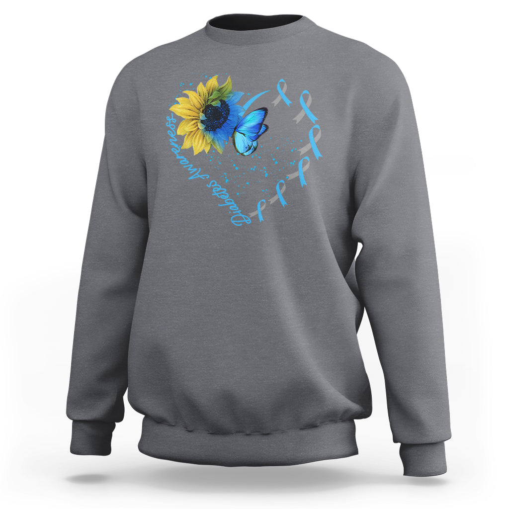 Charcoal gray crewneck sweatshirt with sunflower diabetes ribbon graphic, long sleeves