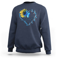 Navy crewneck sweatshirt with sunflower diabetes ribbon graphic, long sleeves