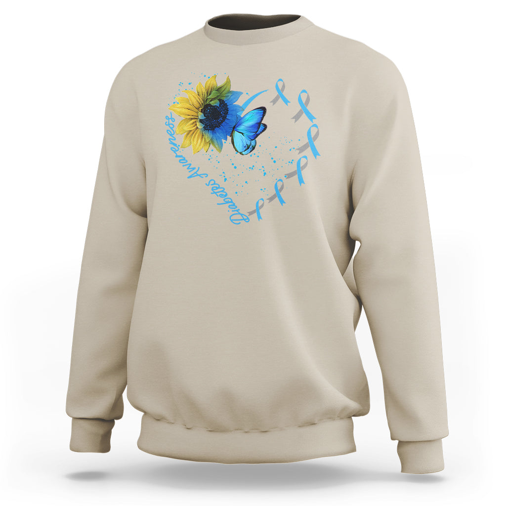 Sand beige crewneck sweatshirt with sunflower diabetes ribbon graphic, long sleeves