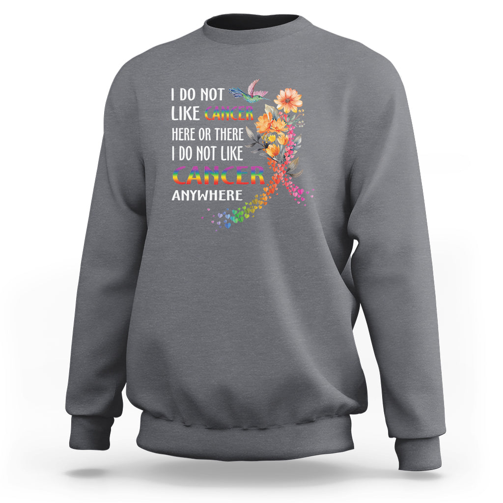 Charcoal crewneck sweatshirt with rainbow ribbon cancer awareness graphic