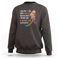 Dark chocolate crewneck sweatshirt with rainbow ribbon cancer awareness graphic
