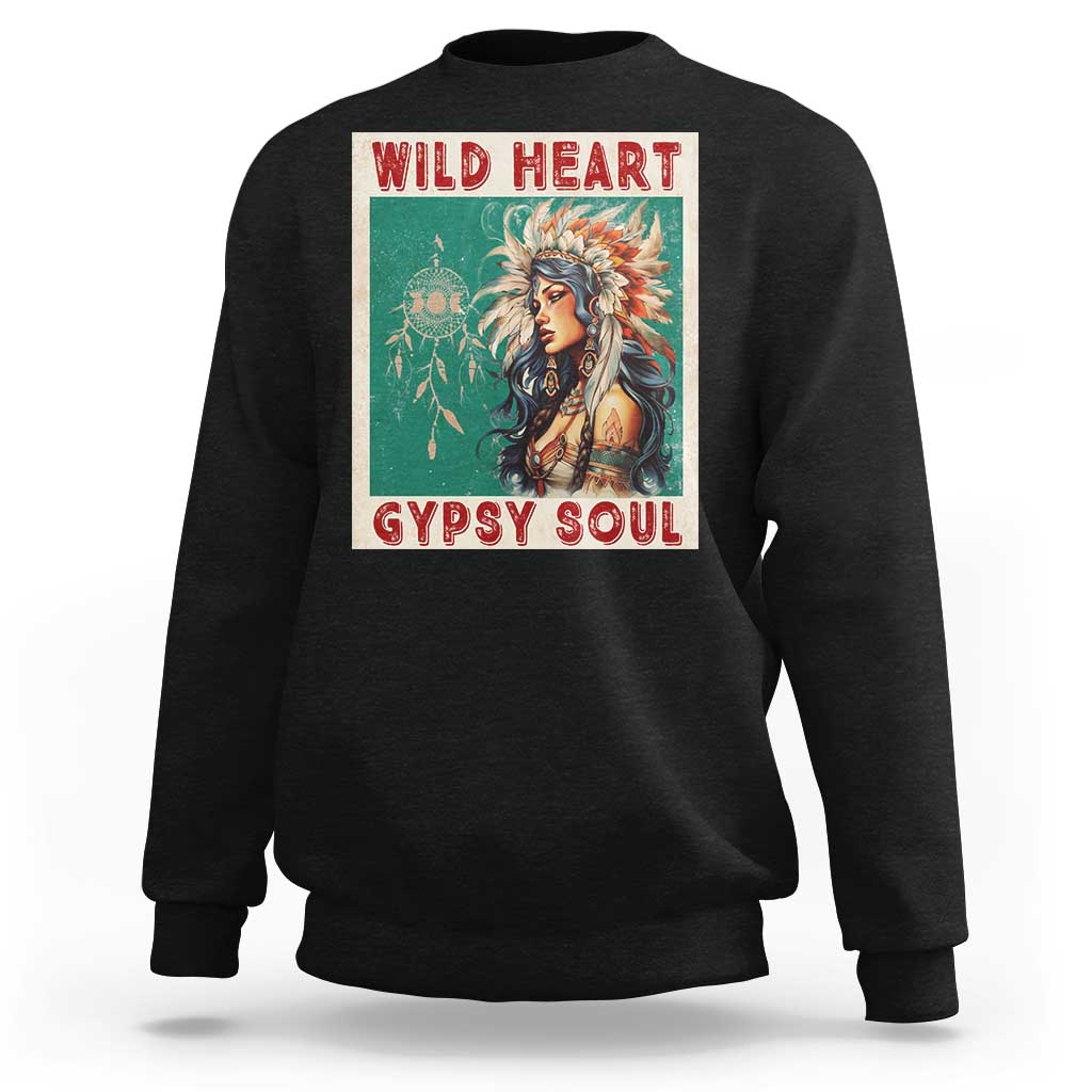 Women's black crewneck sweatshirt with 'Wild Heart' 'Gypsy Soul' back graphic