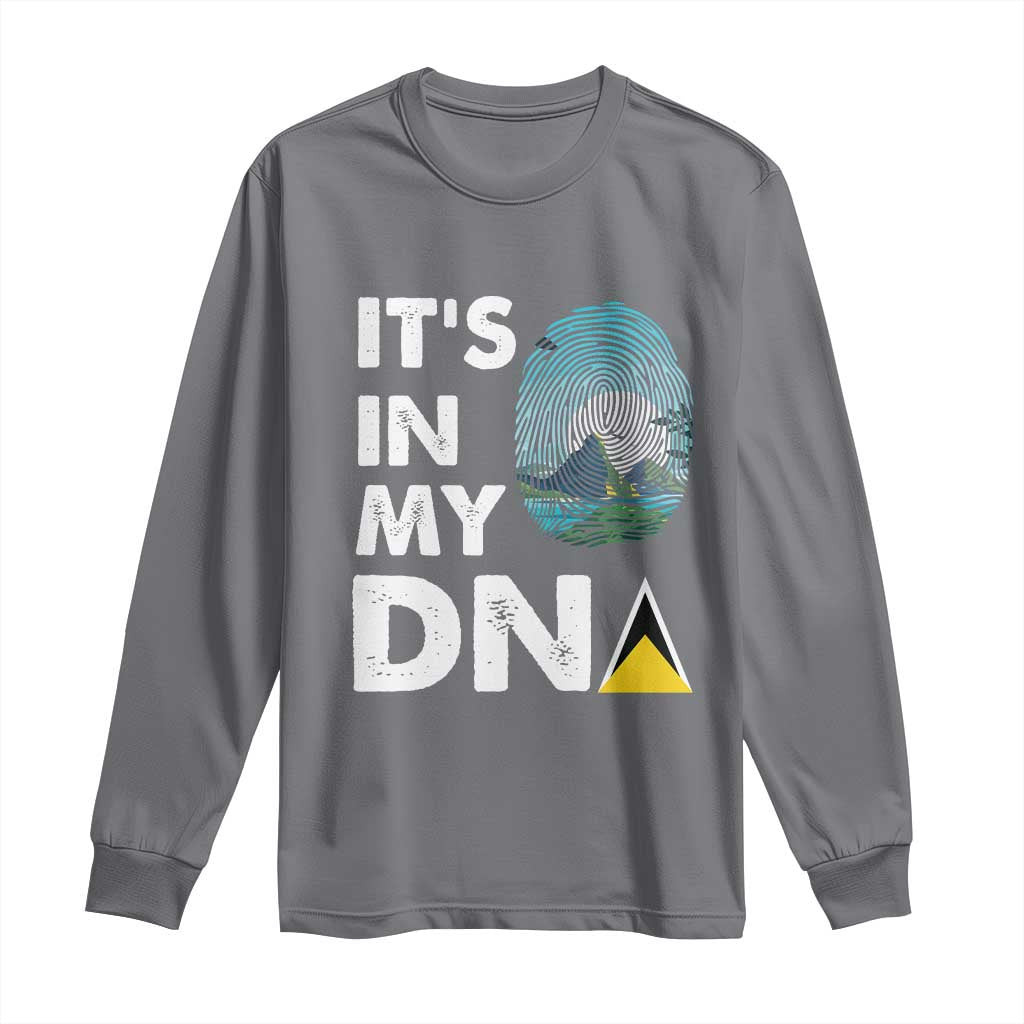 Charcoal long sleeve shirt with white "It's in My DNA" text and fingerprint graphic