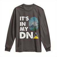 Dark chocolate long sleeve shirt with white "It's in My DNA" text and fingerprint graphic