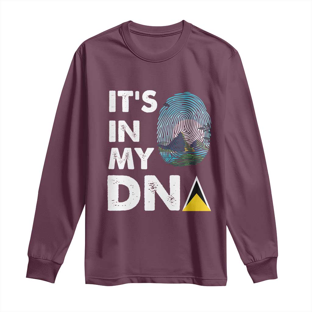 Maroon long sleeve shirt with white "It's in My DNA" text and fingerprint graphic