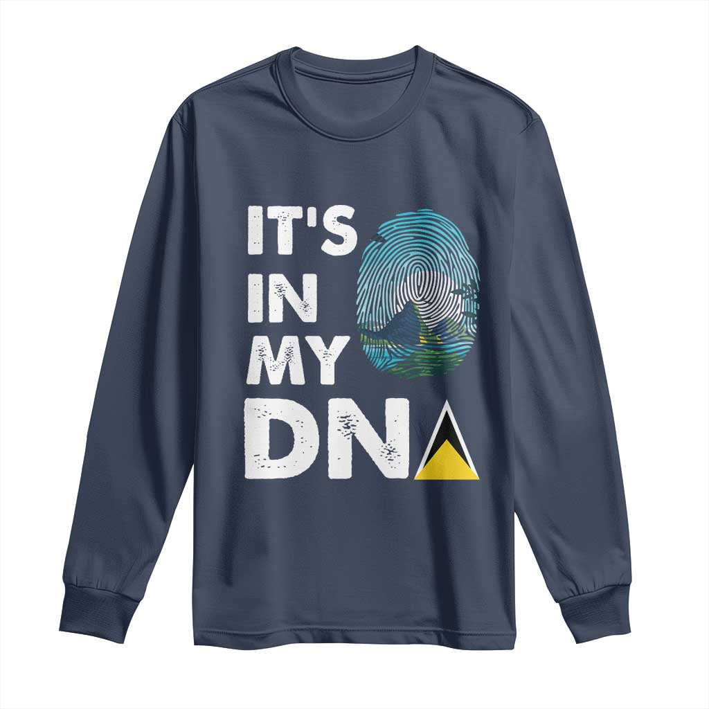 Navy long sleeve shirt with white "It's in My DNA" text and fingerprint graphic