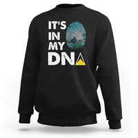 Black sweatshirt with 'IT'S IN MY DNA' text and fingerprint graphic on back