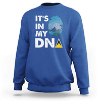 Royal blue sweatshirt with 'IT'S IN MY DNA' text and fingerprint graphic on back