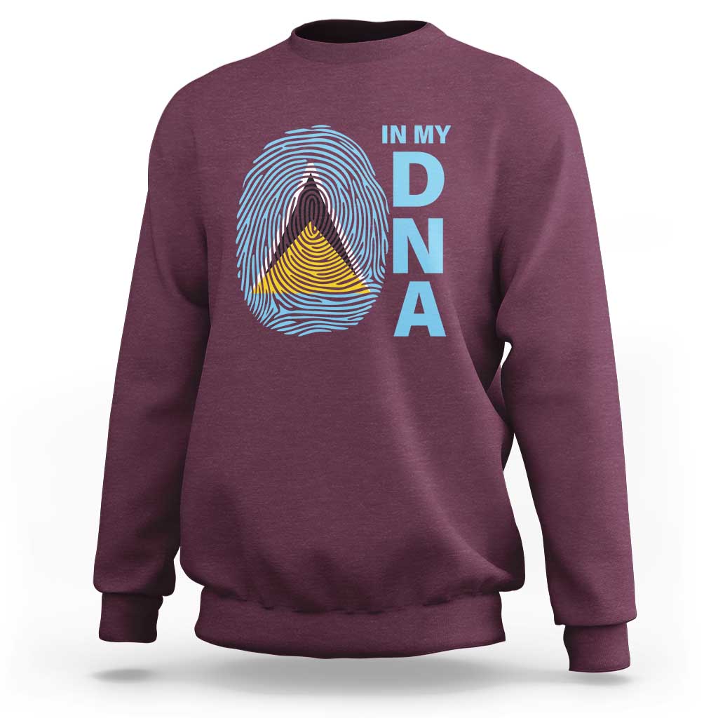 Maroon crewneck sweatshirt with “IN MY DNA” fingerprint graphic and layered triangle