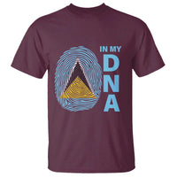 Maroon crew-neck T-shirt with colorful DNA and 'IN MY' front graphic