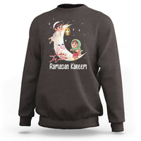 Kids' Ramadan festival sweatshirt in dark brown with front cartoon graphic and long sleeves