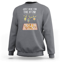 Charcoal gray Ramadan sweatshirt with “JUST HERE FOR THE IFTAR” text and lantern graphic