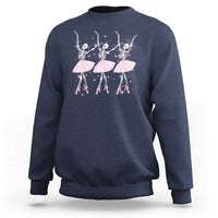 Navy sweatshirt with skeleton ballerina dance graphic across the chest