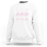 White sweatshirt with pink skeleton ballerina dance graphic across the chest