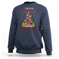 Navy Christmas pajama sweatshirt with "This Is My Christmas" back graphic