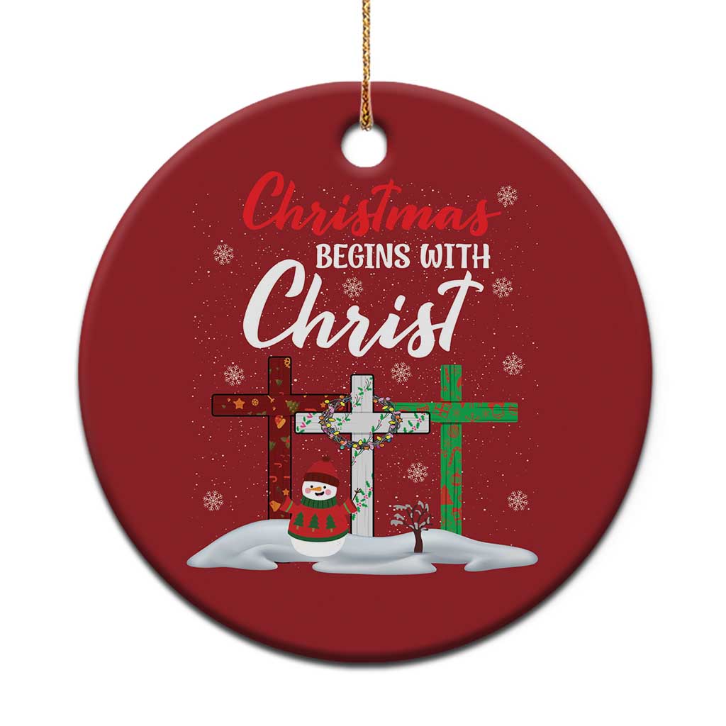 Christmas Begins With Christ Christmas Ornament Snowman Christian Cross - Wonder Print Shop