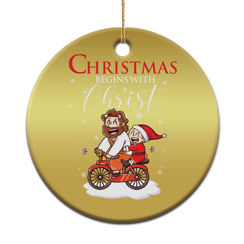 Christmas Begins With Christ Christmas Ornament Jesus Santa Riding Bicycle - Wonder Print Shop